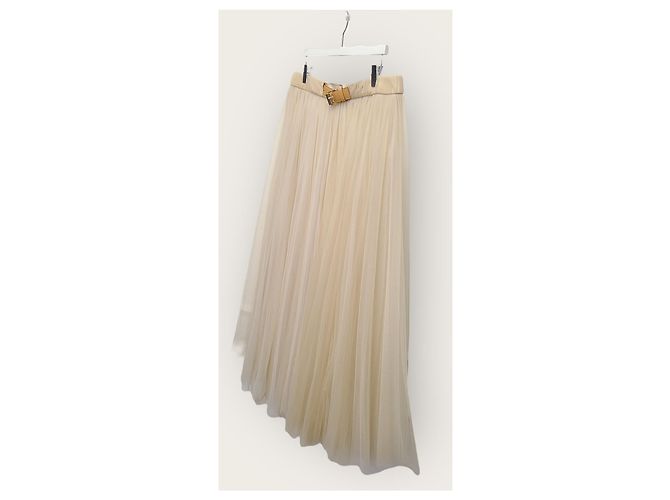 Louis Vuitton Falda maxi de seda beige con cinturón y mules Castaño - vista 3