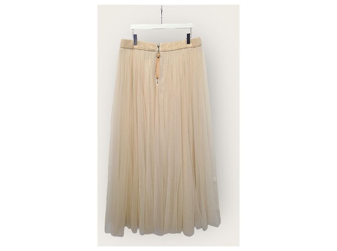 Louis Vuitton Falda maxi de seda beige con cinturón y mules Castaño - vista 4