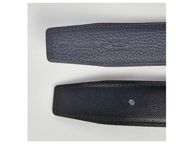 Hermès Reversible Two-Sided Buckle Black Navy Silver Matte Male Leather Belt Blue - view 11