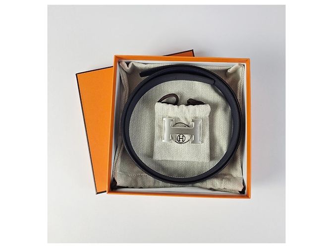 Hermès Reversible Two-Sided Buckle Black Navy Silver Matte Male Leather Belt Blue - view 12