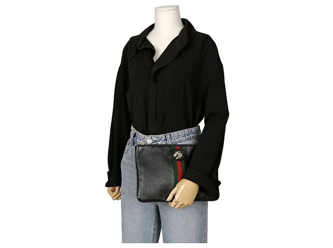 Gucci Clutch Raja Tiger Head in pelle nera Nero - vista 7