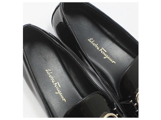 Salvatore Ferragamo Mocassini Black Patent Tri-Glio Gold Gancini Nero - vista 13