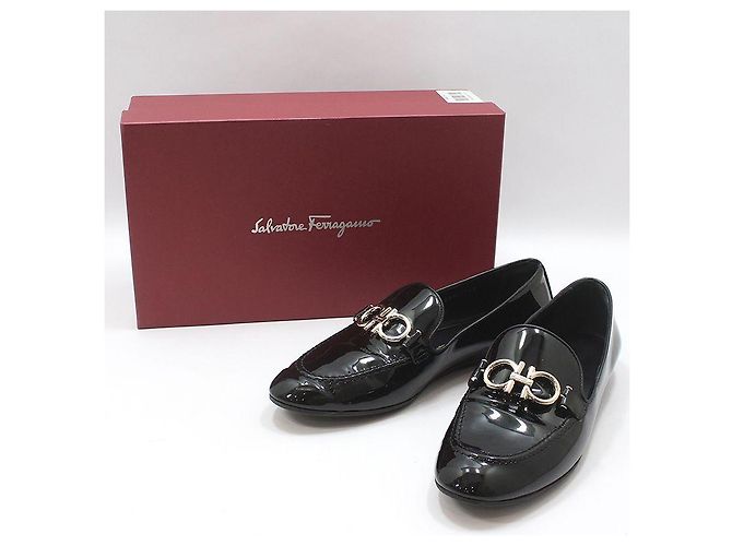 Salvatore Ferragamo Mocassini Black Patent Tri-Glio Gold Gancini Nero - vista 2