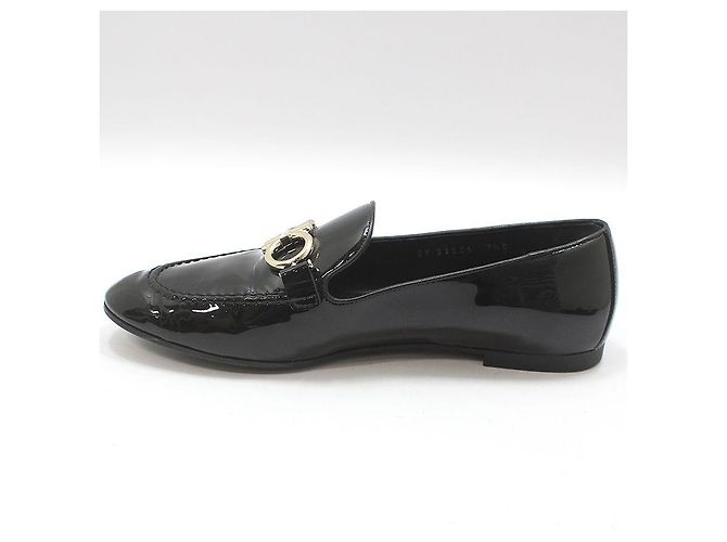 Salvatore Ferragamo Mocassini Black Patent Tri-Glio Gold Gancini Nero - vista 3