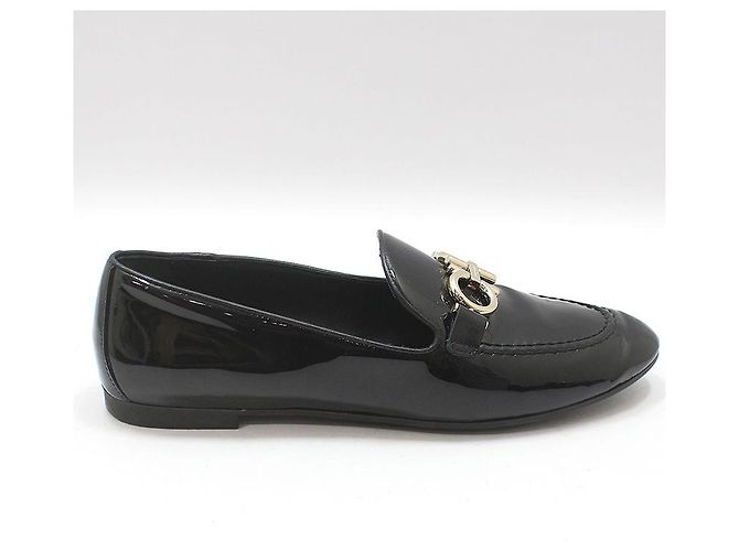 Salvatore Ferragamo Mocassini Black Patent Tri-Glio Gold Gancini Nero - vista 4