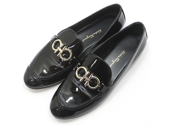 Salvatore Ferragamo Mocassini Black Patent Tri-Glio Gold Gancini Nero - vista 7