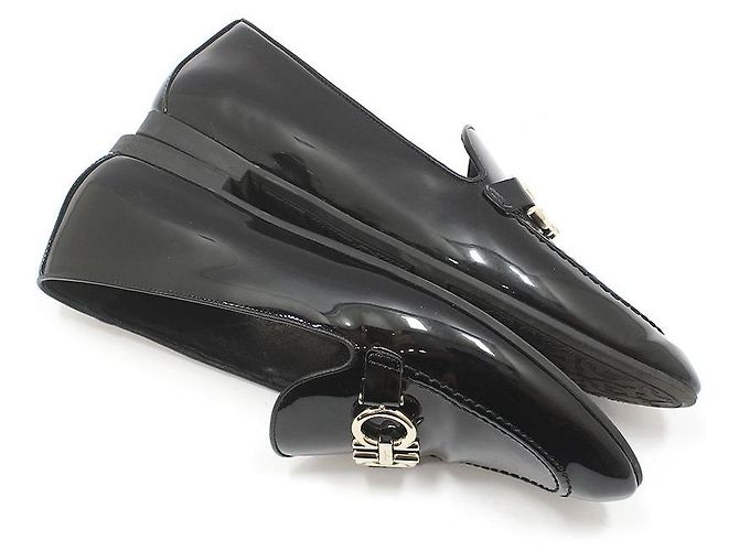 Salvatore Ferragamo Mocassini Black Patent Tri-Glio Gold Gancini Nero - vista 9