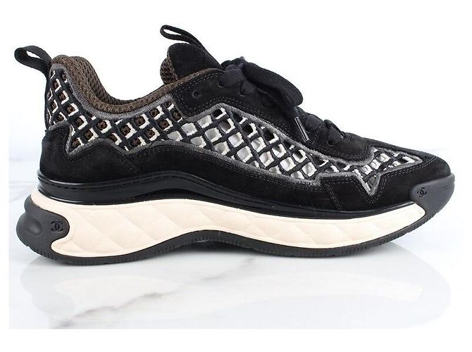 2.55 Chanel Sneaker aus Mischfasern-Wildleder Schwarz Khaki Braun - Ansicht 4