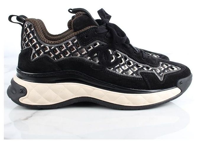 2.55 Chanel Sneaker aus Mischfasern-Wildleder Schwarz Khaki Braun - Ansicht 5