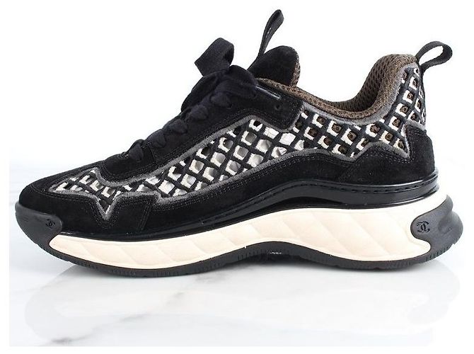 2.55 Chanel Sneaker aus Mischfasern-Wildleder Schwarz Khaki Braun - Ansicht 6