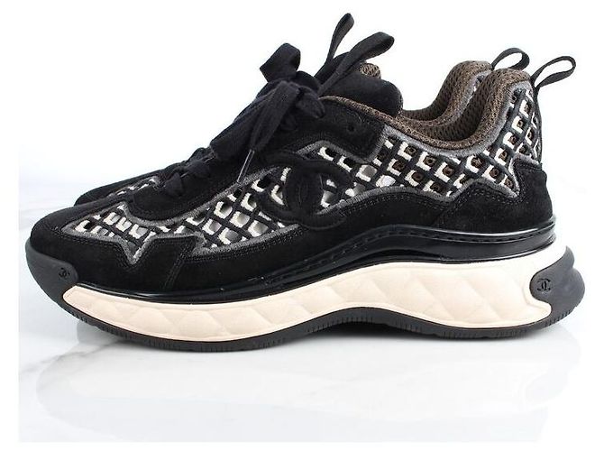 2.55 Chanel Sneaker aus Mischfasern-Wildleder Schwarz Khaki Braun - Ansicht 7