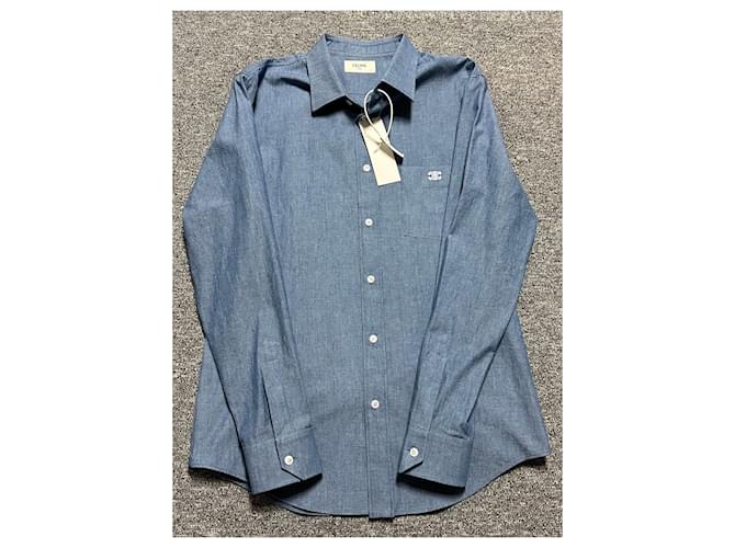 Céline Triomphe Baumwoll-Chambray-Hemd Blau - Ansicht 3