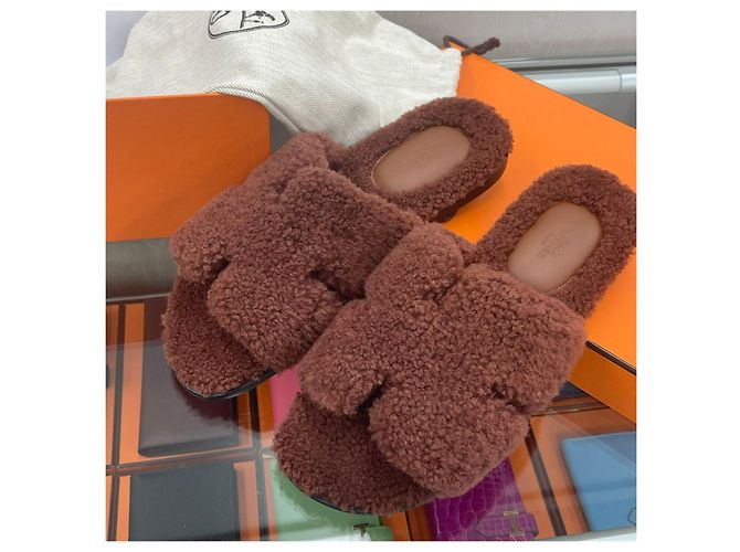 Hermès Sandali Ismir in shearling marrone Rosso - vista 6