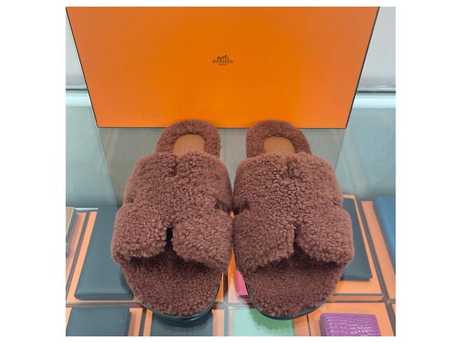 Hermès Sandali Ismir in shearling marrone Rosso - vista 7
