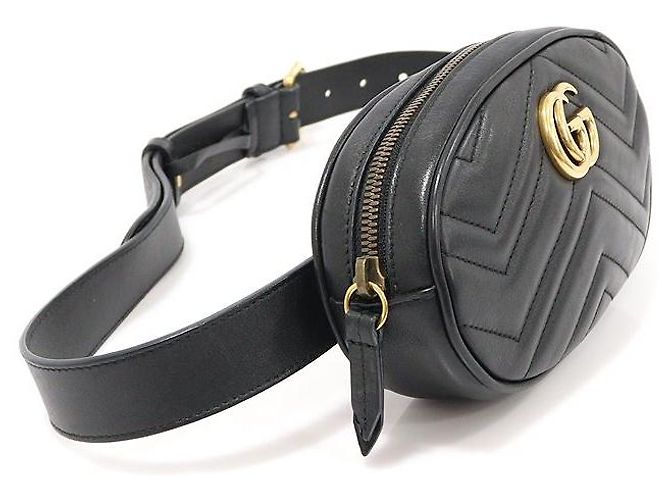 Gucci Gürteltasche Black Matelassé Chevron Golden GG Marmont Schwarz - Ansicht 2