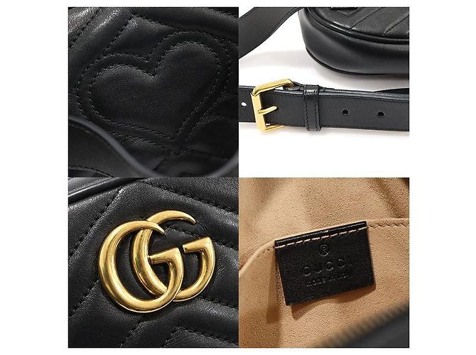 Gucci Gürteltasche Black Matelassé Chevron Golden GG Marmont Schwarz - Ansicht 7