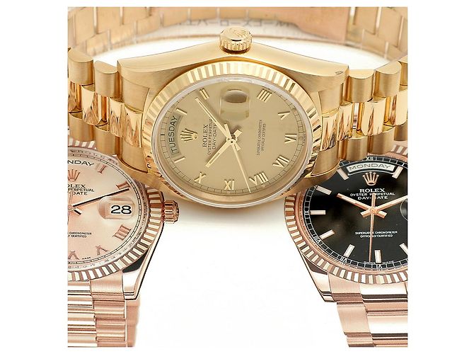 Rolex Orologio in oro da uomo Day-Date, quadrante romano oro champagne opaco D'oro - vista 21