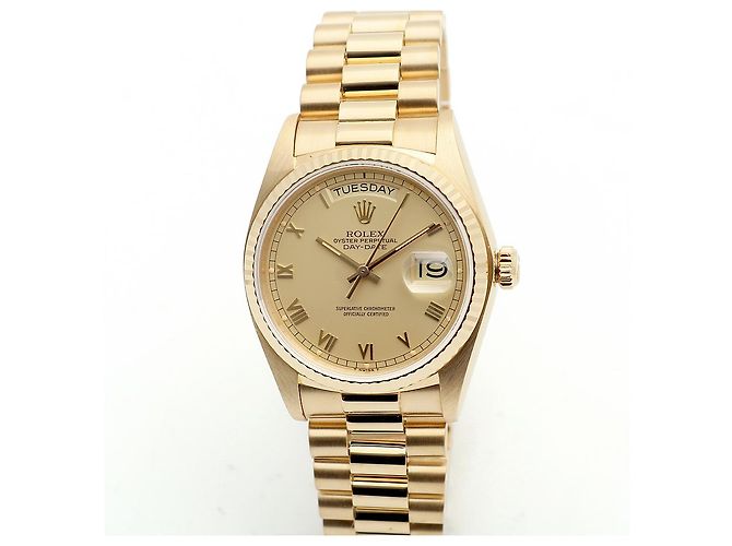 Rolex Orologio in oro da uomo Day-Date, quadrante romano oro champagne opaco D'oro - vista 8