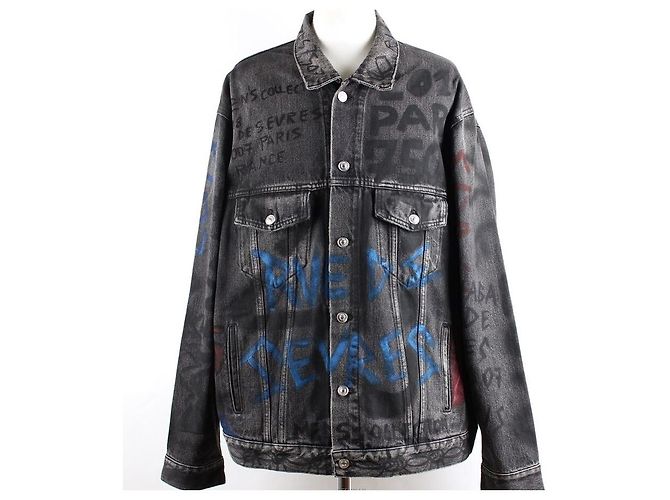 Balenciaga Graffiti Denimjacke in Schwarz - Ansicht 2