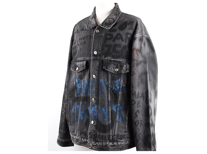 Balenciaga Graffiti Denimjacke in Schwarz - Ansicht 3