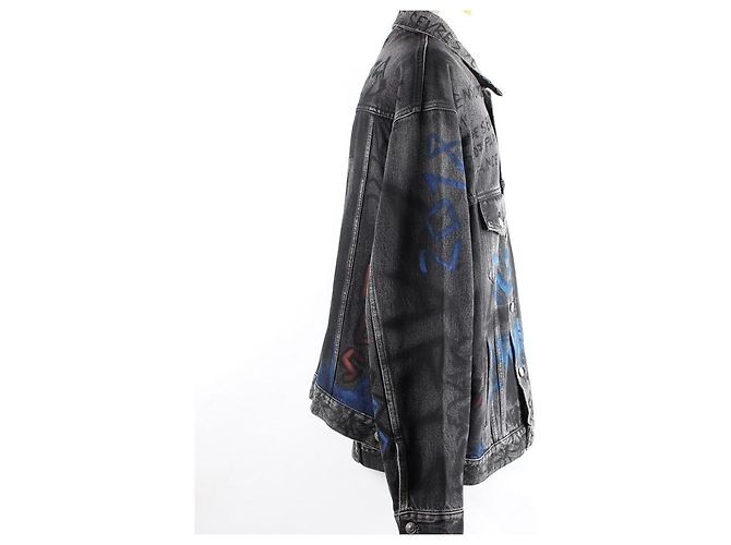 Balenciaga Graffiti Denimjacke in Schwarz - Ansicht 6