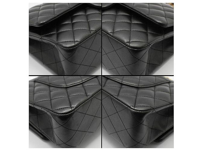 Chanel Borsa a Spalla Classic Medium in Pelle di Agnello Nera e Oro Nero - vista 13
