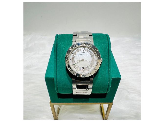 Bulgari Unisex-Uhr mit Perlmuttzifferblatt und Diamanten Weiß - Ansicht 2