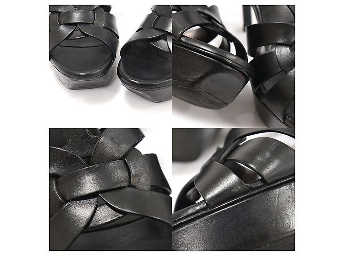 Saint Laurent Sandali con plateau e cinturino Tribute in pelle nera Nero - vista 6