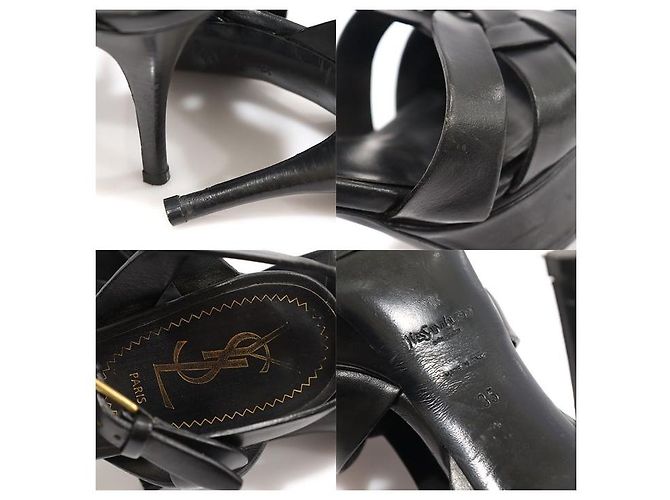 Saint Laurent Sandali con plateau e cinturino Tribute in pelle nera Nero - vista 7