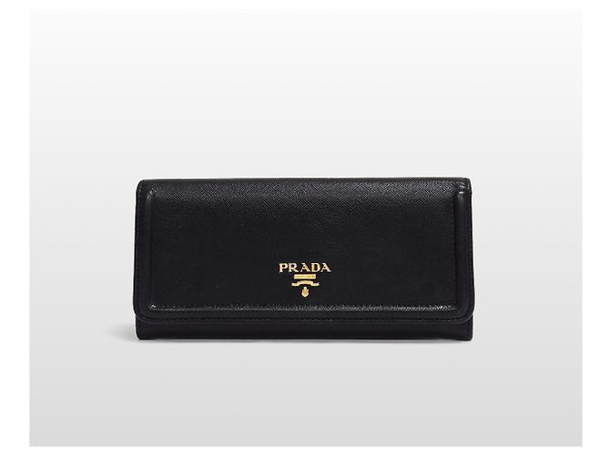 Prada Schwarzes Saffiano-Leder-Klappportemonnaie mit Metallendetails - Ansicht 10