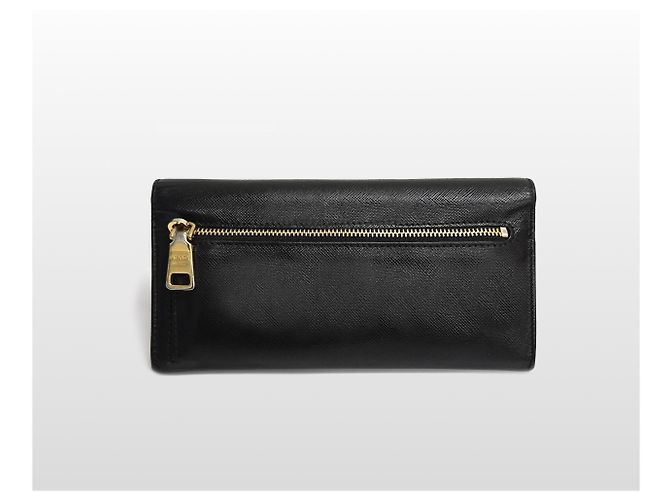 Prada Schwarzes Saffiano-Leder-Klappportemonnaie mit Metallendetails - Ansicht 12