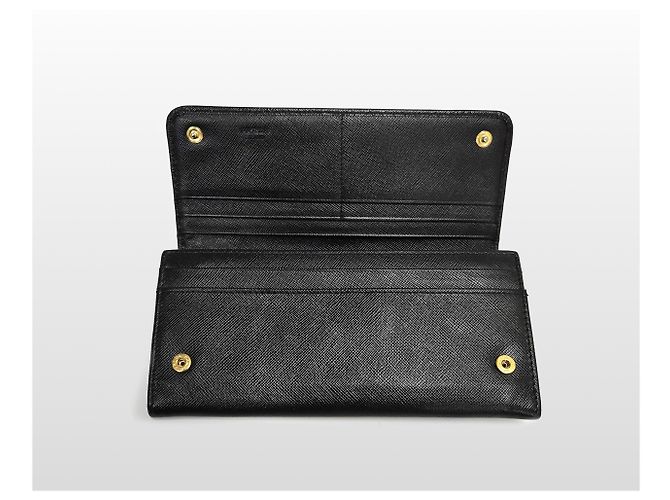 Prada Schwarzes Saffiano-Leder-Klappportemonnaie mit Metallendetails - Ansicht 6