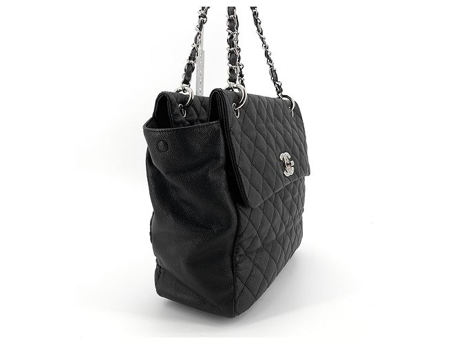 Chanel Bolsa de Ombro Shopper Grande em Caviar Prata Preto - vista 4
