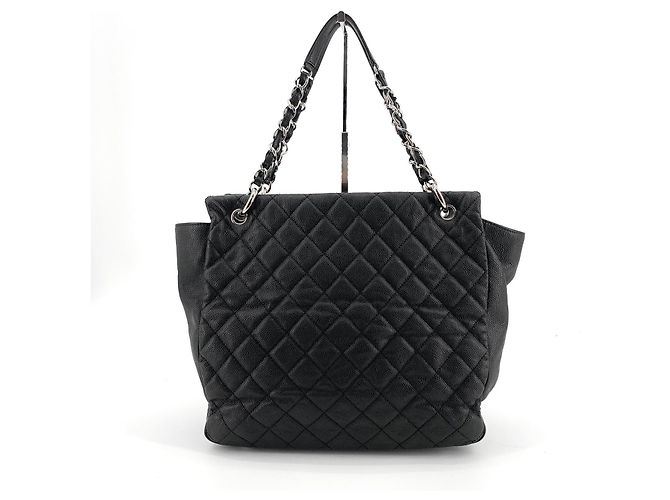 Chanel Bolsa de Ombro Shopper Grande em Caviar Prata Preto - vista 5