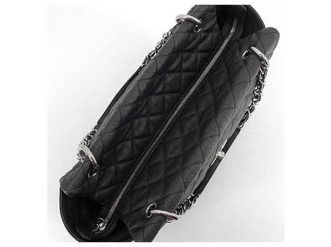 Chanel Bolsa de Ombro Shopper Grande em Caviar Prata Preto - vista 7