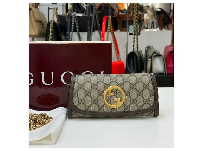 Gucci Portafoglio Blondie WOC con catena Beige Ebony Marrone - vista 3