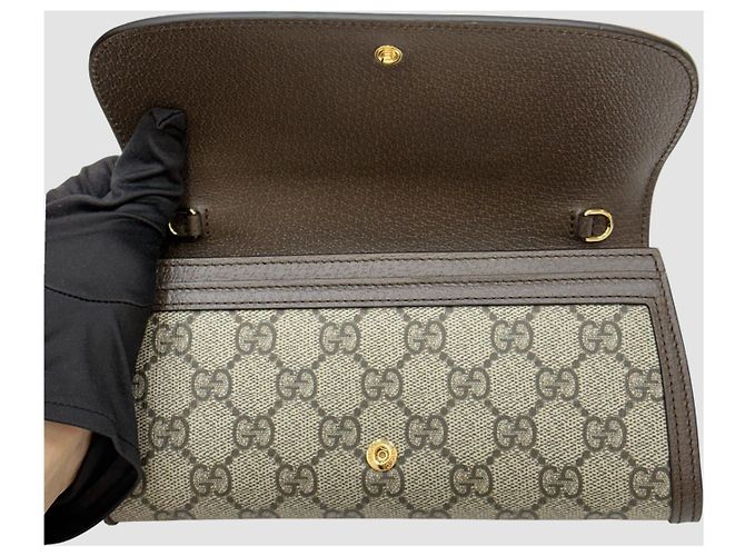 Gucci Portafoglio Blondie WOC con catena Beige Ebony Marrone - vista 7