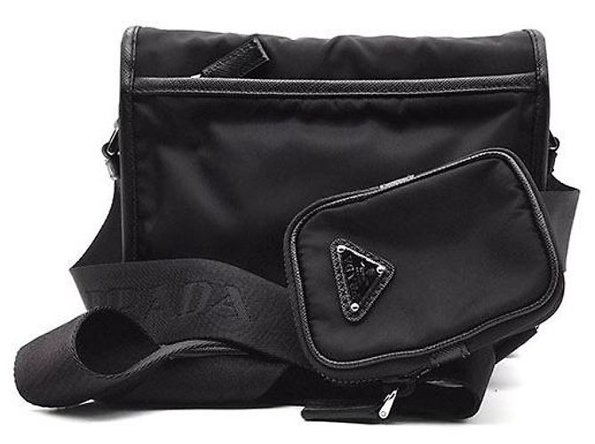 Prada Borsa Messenger in Nylon Tessuto Nero - vista 3