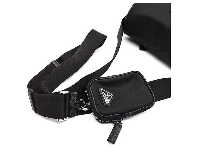 Prada Borsa Messenger in Nylon Tessuto Nero - vista 5