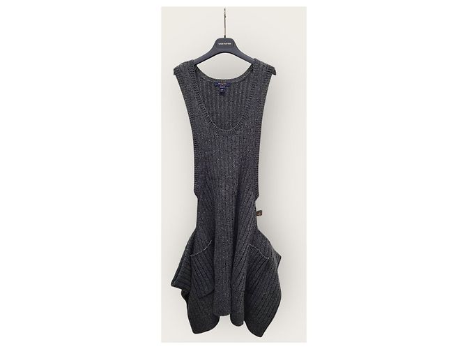 Louis Vuitton Geripptes T-Kleid aus Shetlandwolle, Farbe Charcoal Braun - Ansicht 2