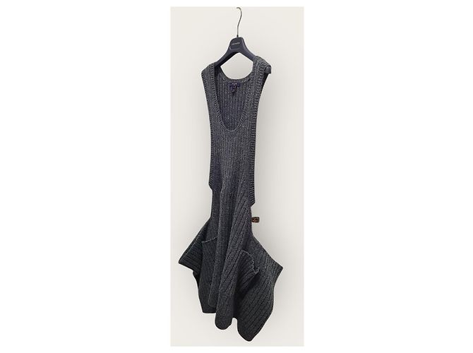Louis Vuitton Geripptes T-Kleid aus Shetlandwolle, Farbe Charcoal Braun - Ansicht 4