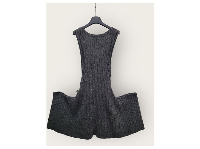 Louis Vuitton Geripptes T-Kleid aus Shetlandwolle, Farbe Charcoal Braun - Ansicht 5