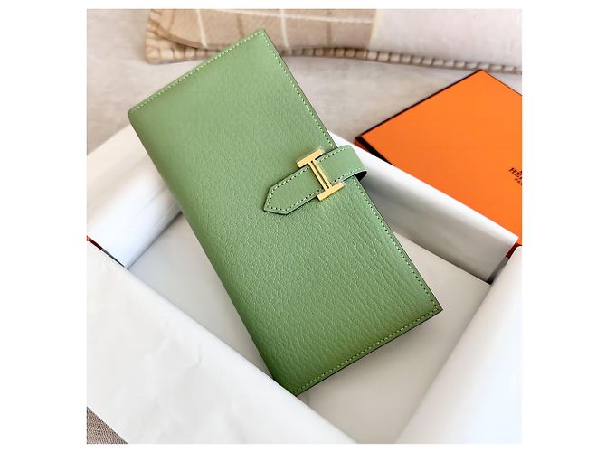 Hermès Cartera Larga Bearn Verde Criquet Gold - vista 4