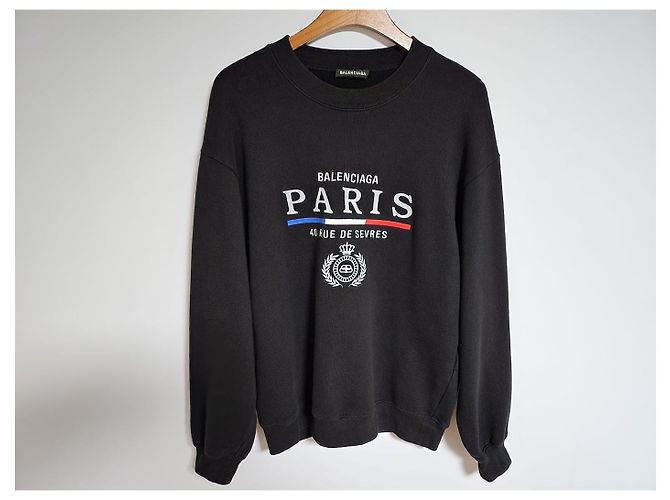 Balenciaga Black Paris Flag Embroidered Sweatshirt - view 6