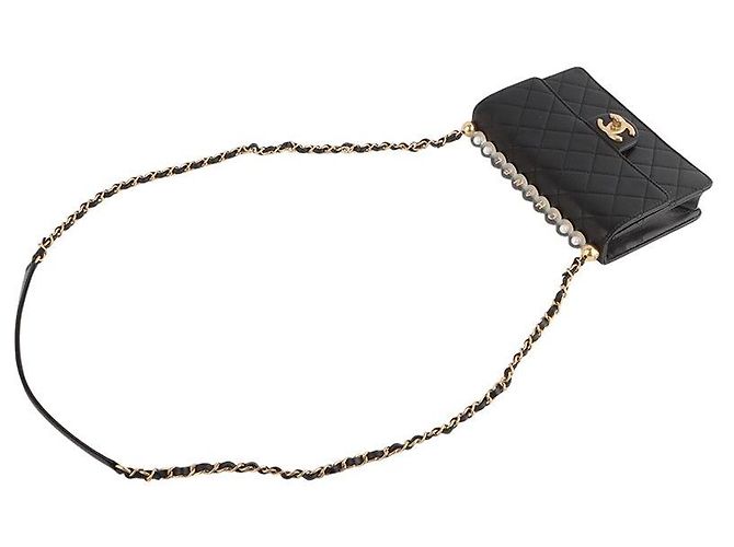 Chanel Borsa a tracolla con patta in perline acriliche Medium Nero - vista 4