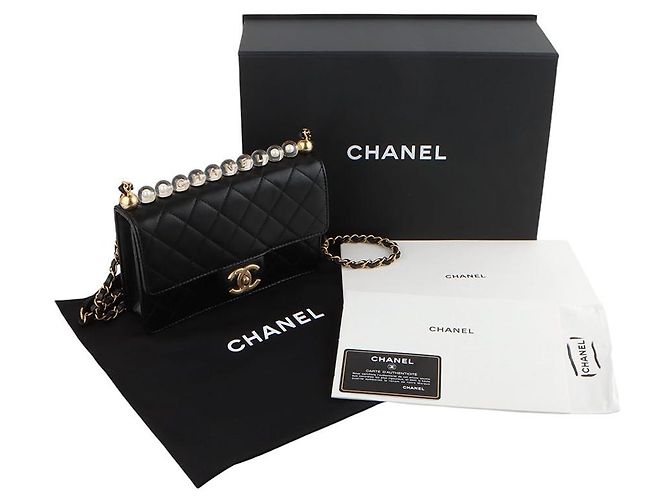 Chanel Borsa a tracolla con patta in perline acriliche Medium Nero - vista 8