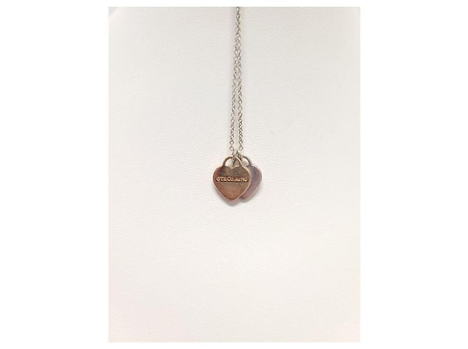 Tiffany & Co Mini Collana con Pendente a Doppio Cuore in Argento e Oro Rosa - vista 3