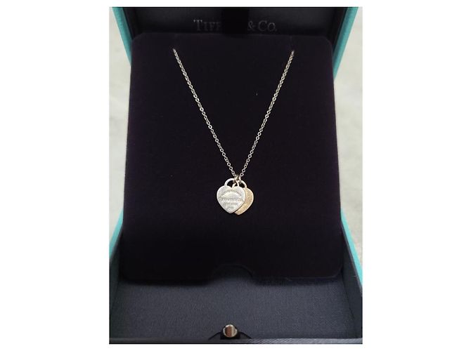 Tiffany & Co Mini Collana con Pendente a Doppio Cuore in Argento e Oro Rosa - vista 5