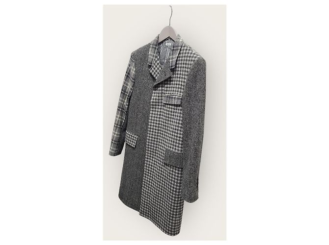 Thom Browne Gray Chesterfield Funmix Check Wool Coat - view 2