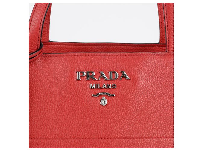 Prada Rote Vitello Phoenix Leder Tote und Schultertasche - Ansicht 2